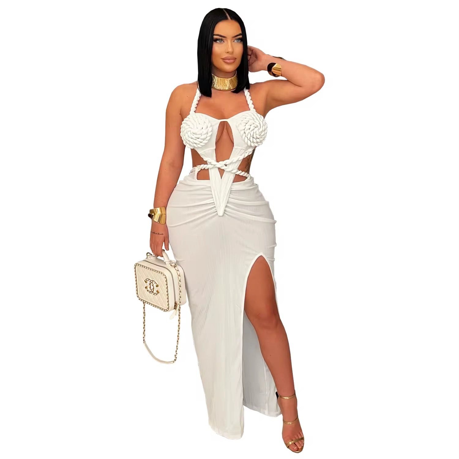 Elegant White Cut-Out Maxi Dress