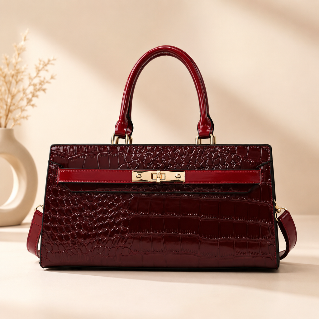 ✨ Luxury Crocodile Embossed Top Handle Handbag Set