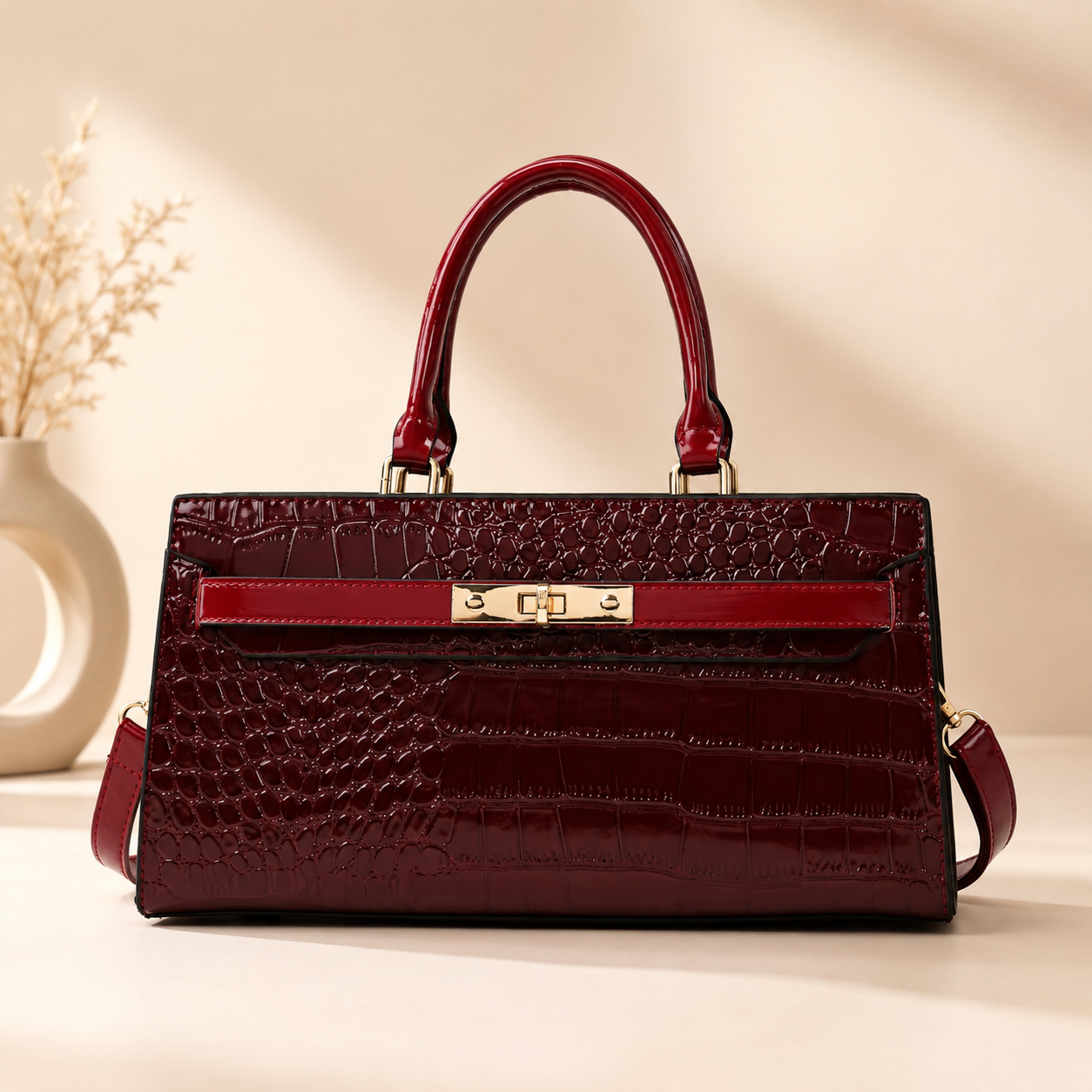 ✨ Luxury Crocodile Embossed Top Handle Handbag Set