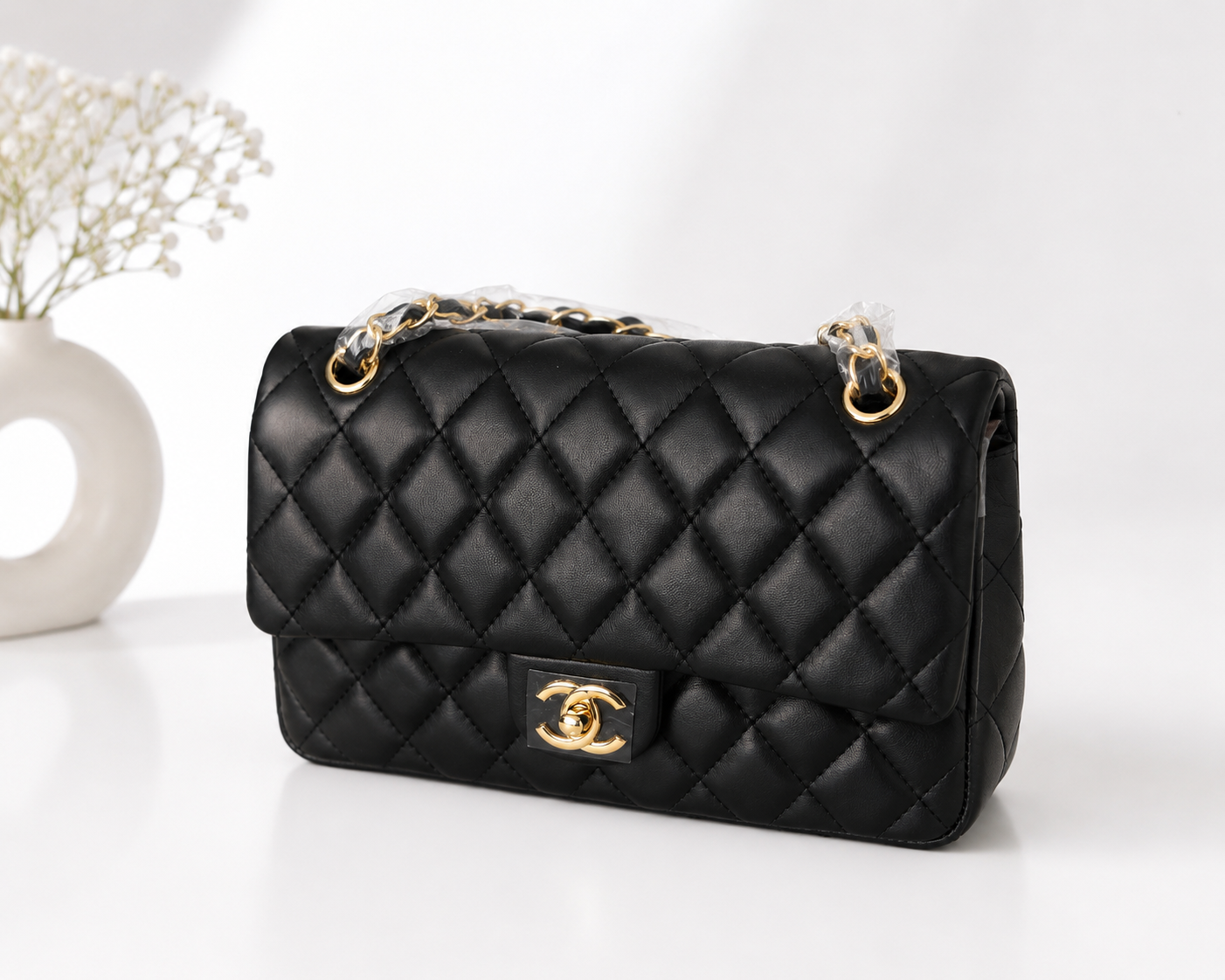Elegant Quilted Shoulder Bag – White