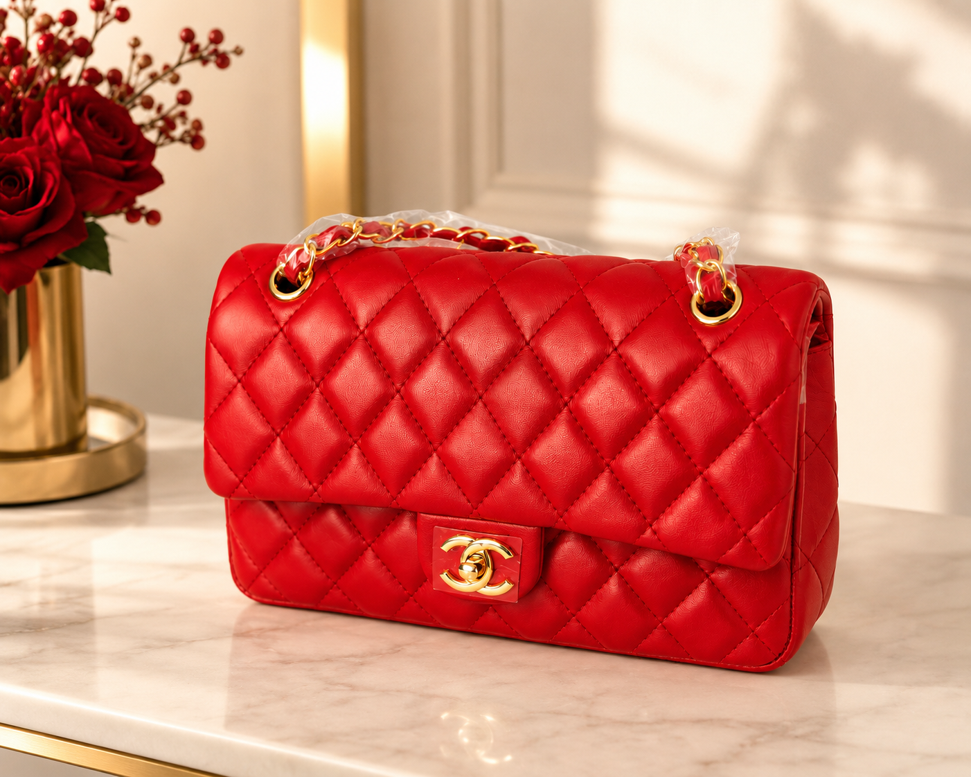 Elegant Quilted Shoulder Bag – White