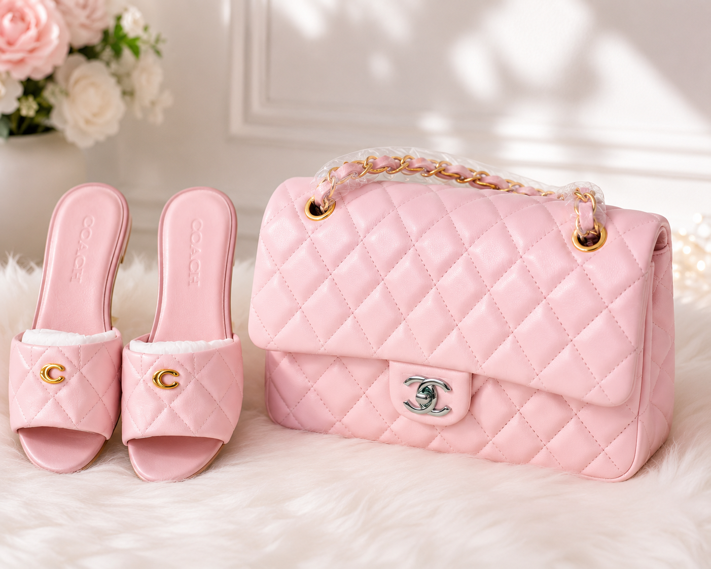 Elegant Pink Quilted Shoulder Bag sets