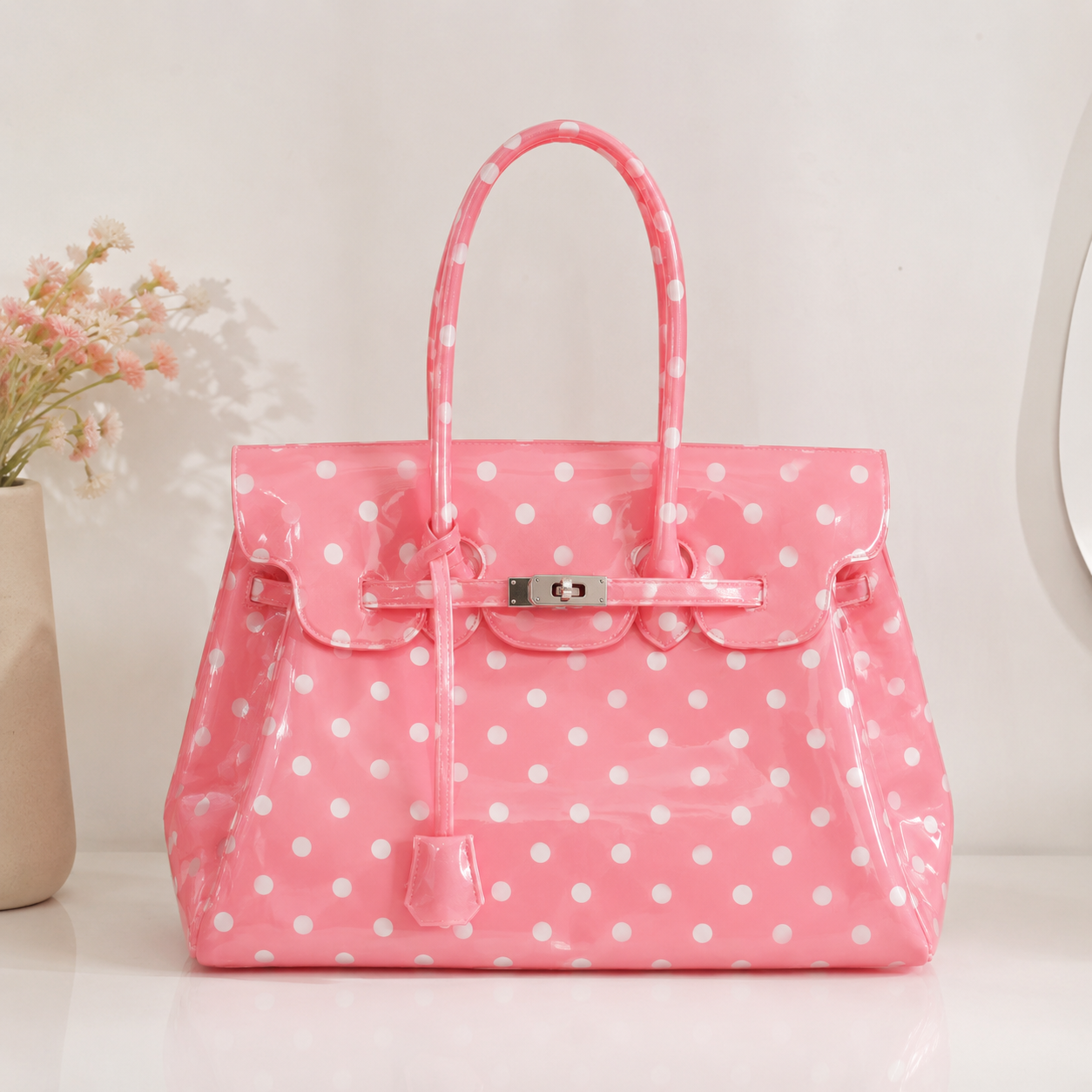 PRE-ORDER AVAILABLE 

Pink Polka Dot Fashion Tote Bag